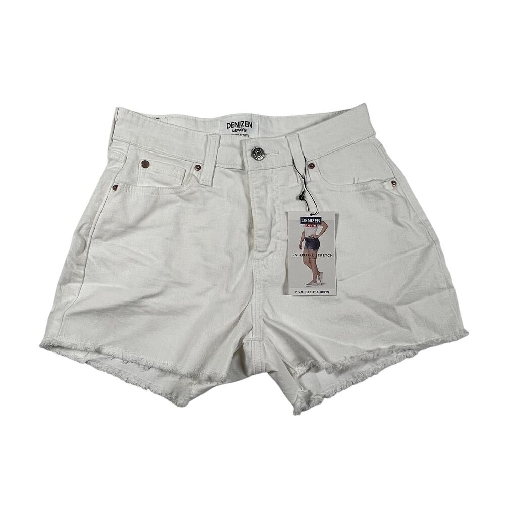 LEVI'S DENIZEN Womens 4 W27 White High Rise Stretch Cutoff Denim Shorts NEW